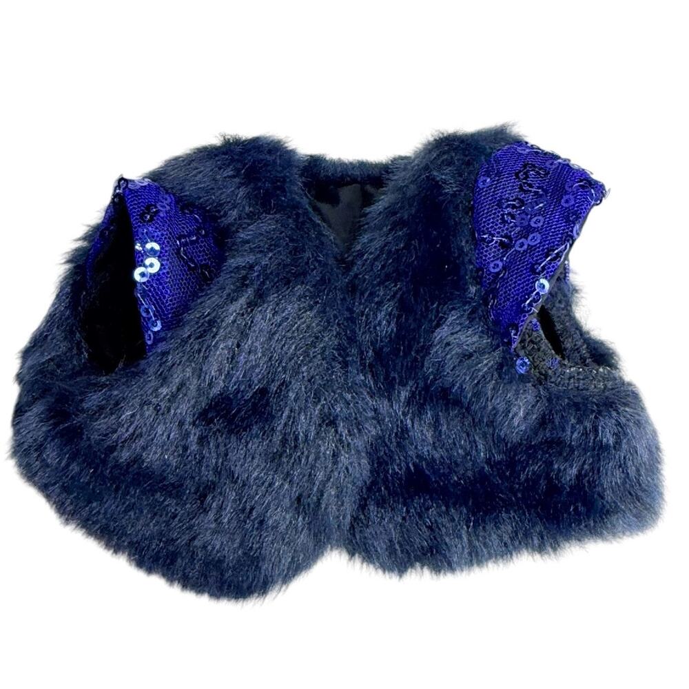 American Girl Doll Wrap Blue Faux Fur Happy Holiday Accessory 2014 Furry Vest